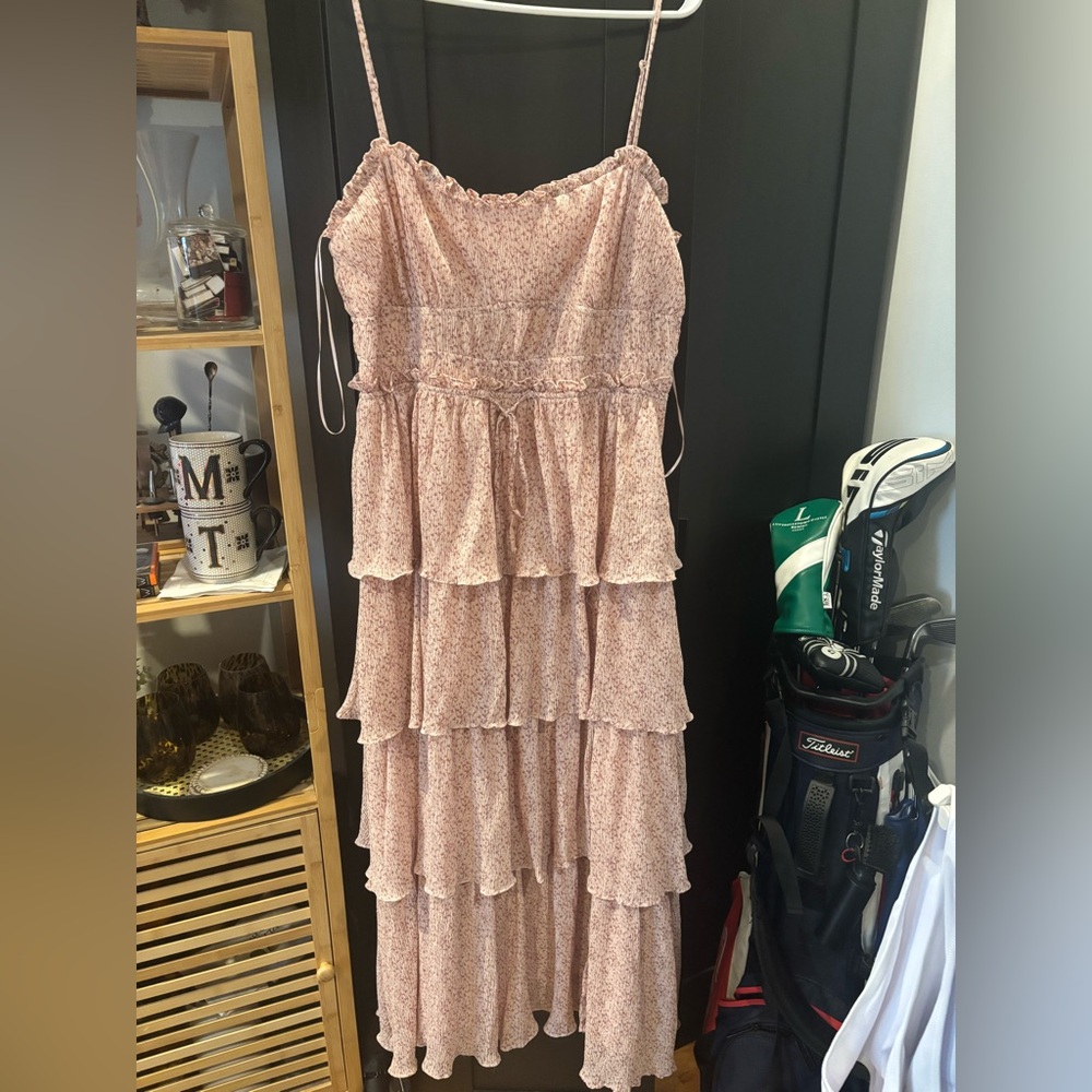 Astr Pink Floral Tiered Maxi Dress